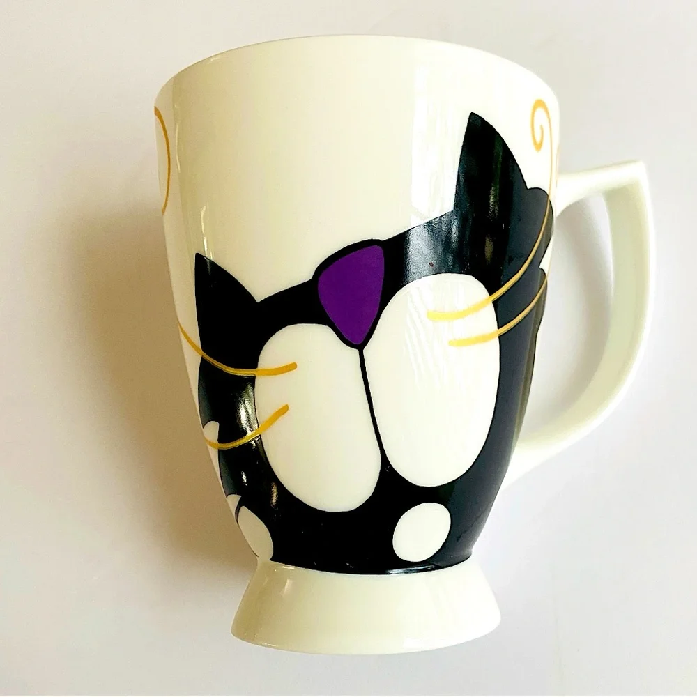 Great Shakes Fine Bone China Cat Mug Whimsical Black Cat Tea Mug Art Deco Style
